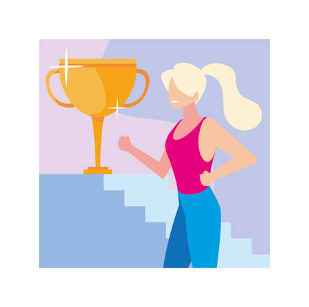 young woman with gold trophy vector illustration designのイラスト素材