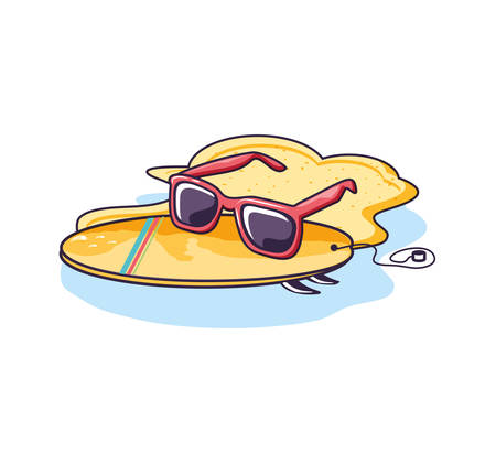 surfboard sport in the beach with sunglasses vector illustration designのイラスト素材