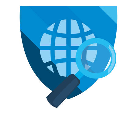 world shield magnifier cybersecurity data protection vector illustrationのイラスト素材