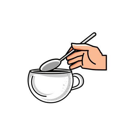 hand with coffee cup and spoon vector illustration designのイラスト素材
