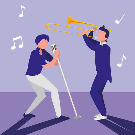 singer and musician couple characters vector illustration designのイラスト素材