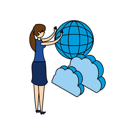 businesswoman with cloud computing and sphere browser vector illustrationのイラスト素材