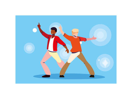 scene of men in dance pose, party, dance club vector illustration designのイラスト素材