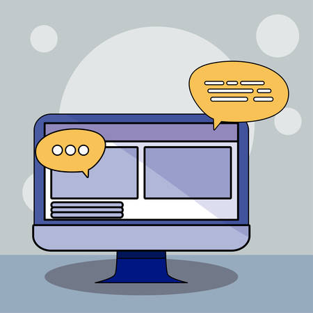 Computer and bubbles design, Digital technology communication social media internet web and screen theme Vector illustrationのイラスト素材