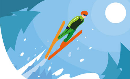 man with mountain ski, extreme winter sport vector illustration designのイラスト素材