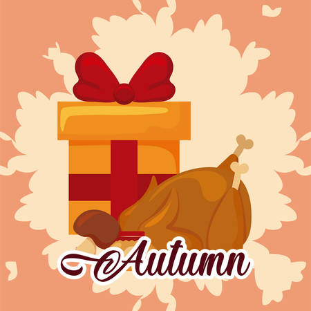 Chicken and gift design, Autumn season nature ornament garden decoration and thanksgiving day theme Vector illustrationのイラスト素材