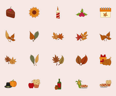 Happy thanksgiving day icon set design, Autumn season holiday greeting and traditional theme Vector illustrationのイラスト素材