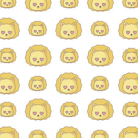 lions cartoons background design, Kawaii expression cute character funny and emoticon theme Vector illustrationのイラスト素材