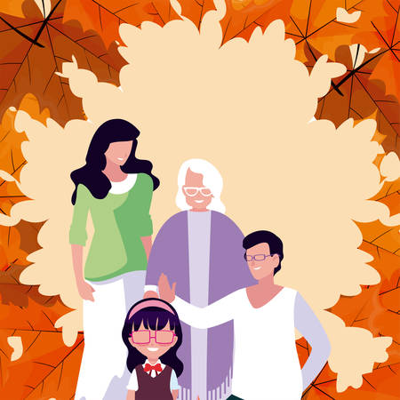 Family and leaves design, Autumn season nature ornament garden decoration and thanksgiving day theme Vector illustrationのイラスト素材