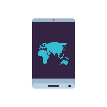 smartphone device with world planet maps vector illustration designのイラスト素材