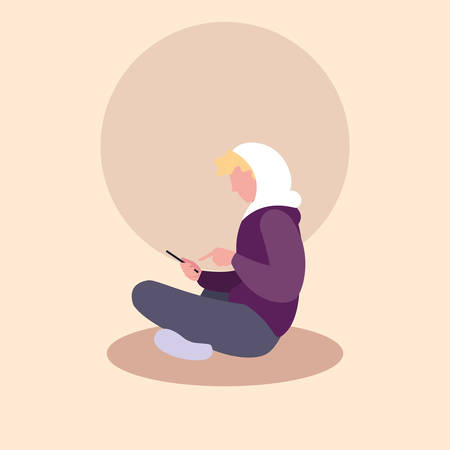 young man sitting using smartphone device vector illustration designのイラスト素材