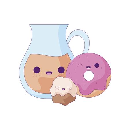 cute teapot with set food style vector illustration designのイラスト素材
