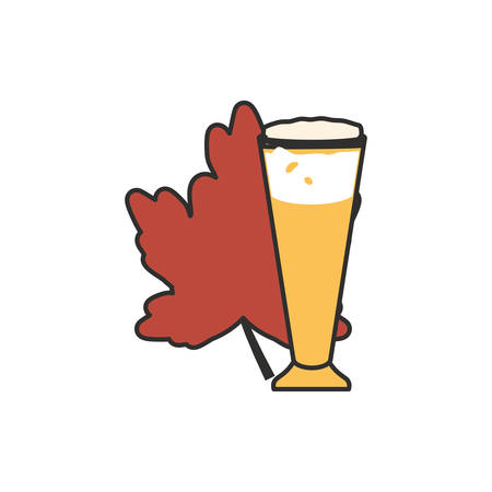 glass of beer with maple leafs oktoberfest icon vector illustration designのイラスト素材