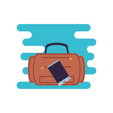 travel suitcase equipment with smartphone vector illustration designのイラスト素材