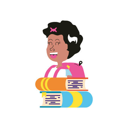 cute little student girl with school bag and stack books vector illustration designのイラスト素材