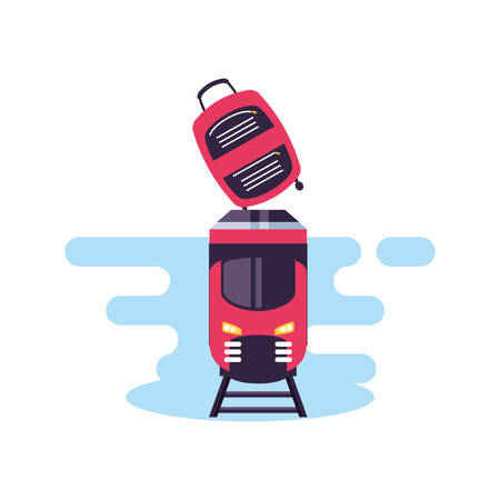 travel suitcase equipment with train vector illustration designのイラスト素材