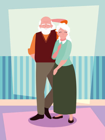 cute old couple avatar character vector illustration designのイラスト素材