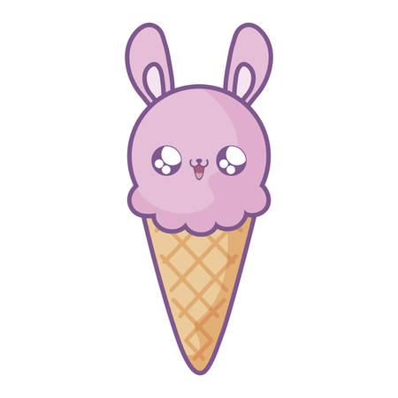 delicious ice cream in cone with face rabbit kawaii style vector illustration designのイラスト素材