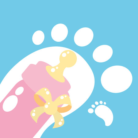 cute bottle milk with baby footprint vector illustration designのイラスト素材
