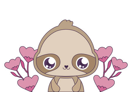 sloth cartoon with flowers design, Kawaii expression cute character funny and emoticon theme Vector illustrationのイラスト素材