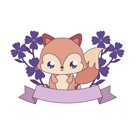 squirrel cartoon with flowers and ribbon design, Kawaii expression cute character funny and emoticon theme Vector illustrationのイラスト素材