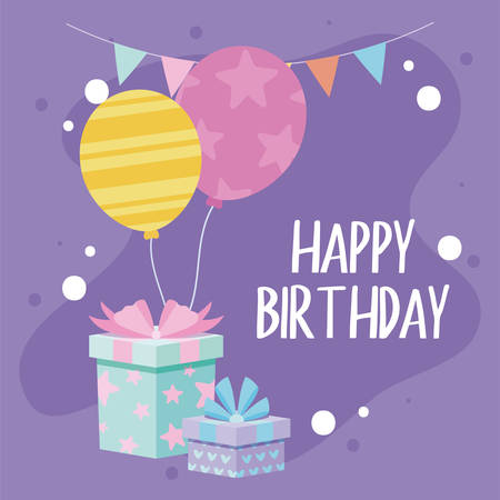 gifts with bowties and balloons design, Box present holiday christmas shopping birthday celebration decoration and surprise theme Vector illustrationのイラスト素材