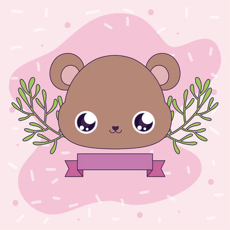 Cute bear cartoon with leaves wreath design, Animal zoo life nature character childhood and adorable theme Vector illustrationのイラスト素材