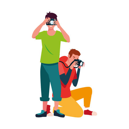 Men with camera design, Device gadget technology photography equipment digital and photo theme Vector illustrationのイラスト素材