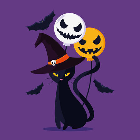 Cat cartoon design, Halloween holiday horror scary celebration autumn dark and party theme Vector illustrationのイラスト素材