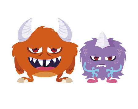 funny monsters couple comic characters colorful vector illustration designのイラスト素材