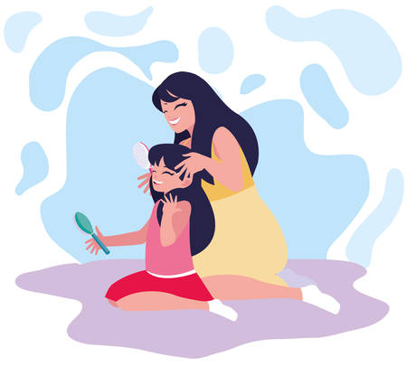 Mother and daughter playing design, Family activities relationship generation lifestyle and people theme Vector illustrationのイラスト素材