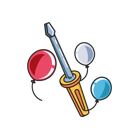 screwdriver tool handle with balloons helium vector illustration designのイラスト素材