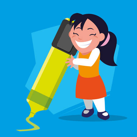 student girl with school supplies, back to school vector illustration designのイラスト素材