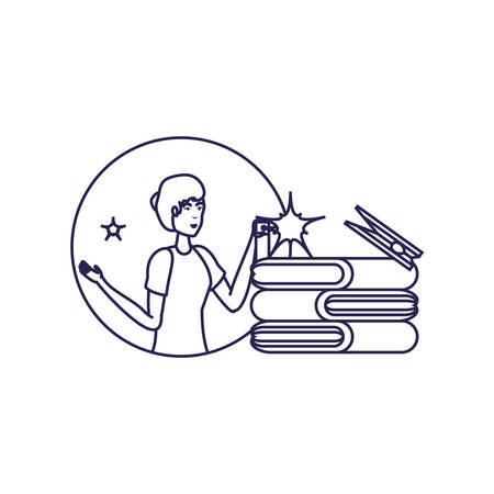 Woman cartoon and cleaning design, home work hygiene equipment domestic and housework theme Vector illustrationのイラスト素材