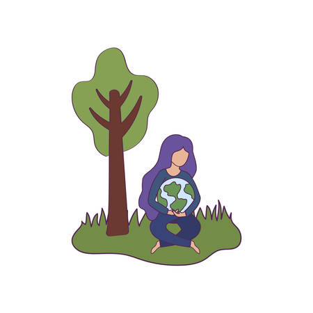Avatar woman with planet design, Ecology renewable conservation saving support solution and bio theme Vector illustrationのイラスト素材