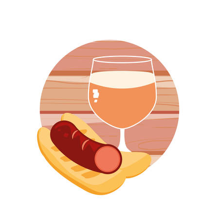 cup of beer with hot dog oktoberfest festival vector illustration designのイラスト素材