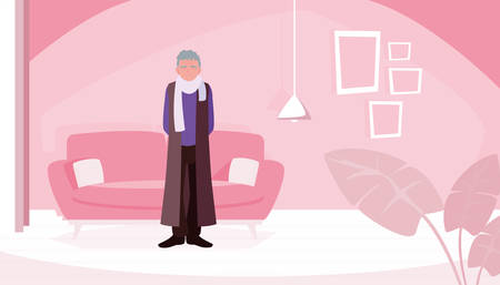 happy grandparents day - grandfather character in the room home vector illustrationのイラスト素材