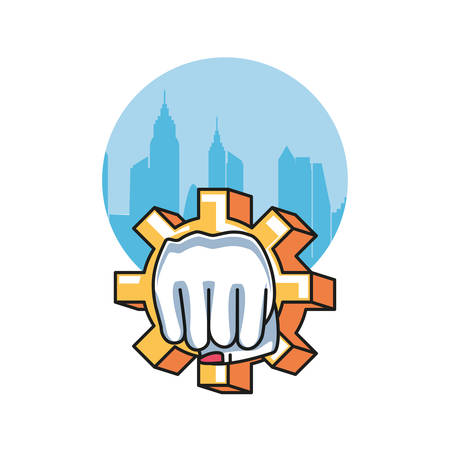 hand fist power female with gear pinion vector illustration designのイラスト素材