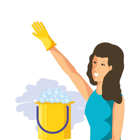 Woman cartoon cleaning design, Object home work hygiene equipment domestic and housework theme Vector illustrationのイラスト素材