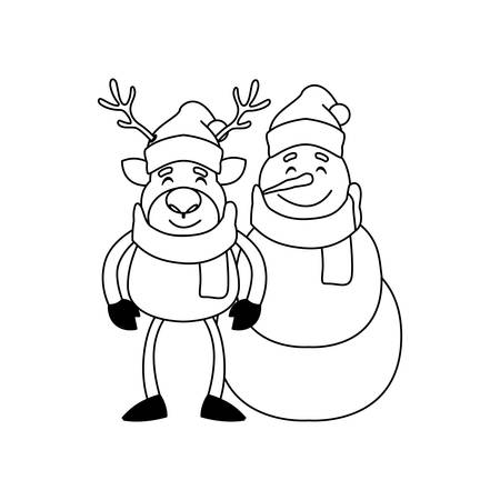 snowman with reindeer on white background vector illustration designのイラスト素材