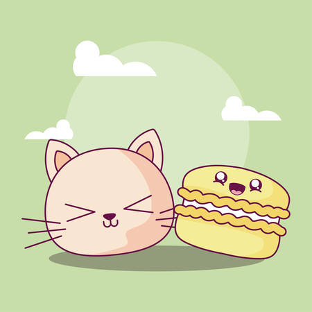 cookie and cat cartoon design, Kawaii expression cute character funny and emoticon theme Vector illustrationのイラスト素材