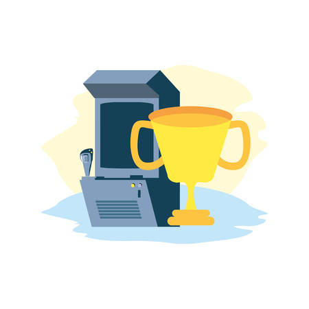 retro video game machine with trophy cup vector illustration designのイラスト素材