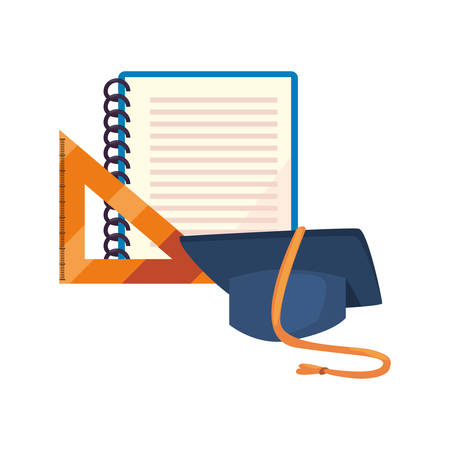 notebook triangle ruler graduation hat back to school vector illustrationのイラスト素材