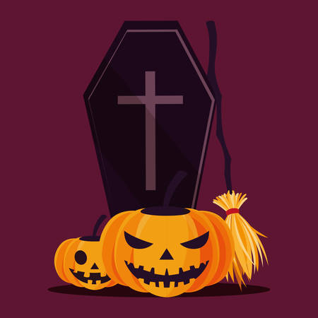 Pumpkins cartoons design, Halloween holiday horror scary celebration autumn dark and party theme Vector illustrationのイラスト素材