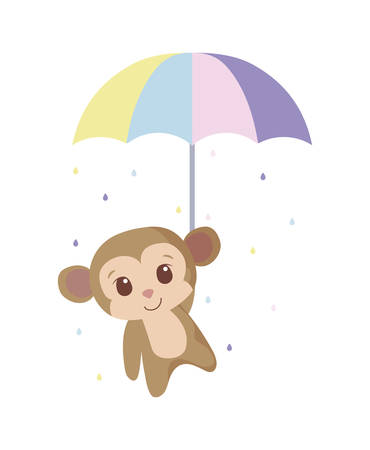 Cute monkey cartoon with umbrella design, Animal zoo life nature character childhood and adorable theme Vector illustrationのイラスト素材