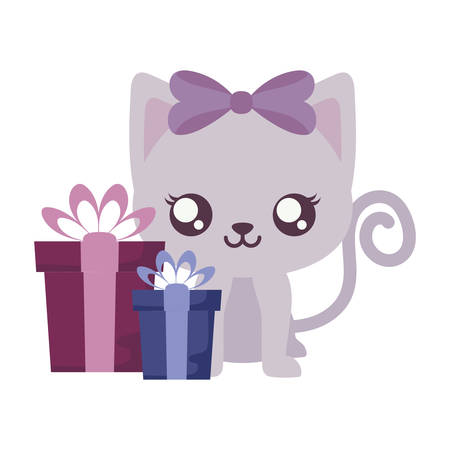 Cute cat cartoon with gifts design, Animal zoo life nature character childhood and adorable theme Vector illustrationのイラスト素材