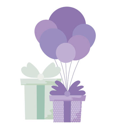 gifts with bowties and balloons design, Box present holiday christmas shopping birthday celebration decoration and surprise theme Vector illustrationのイラスト素材