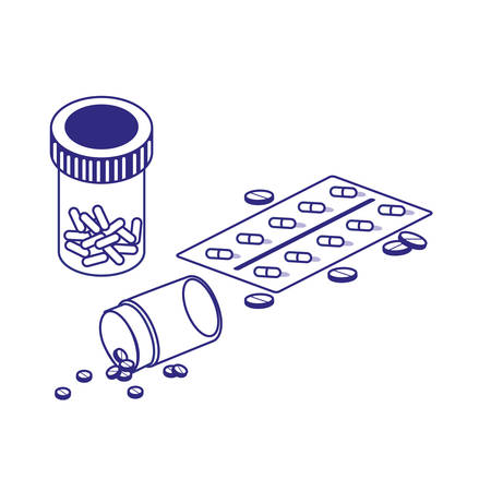Pills tablet and jar design of Medical care health hospital emergency aid and clinic theme Vector illustrationのイラスト素材