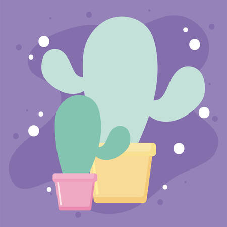 Cactus plants inside pots design, Desert nature art tropical summer succulent mexico and cacti theme Vector illustrationのイラスト素材