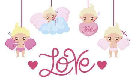 Babies cupids cartoons design of love passion romantic valentines day wedding decoration and marriage theme Vector illustrationのイラスト素材